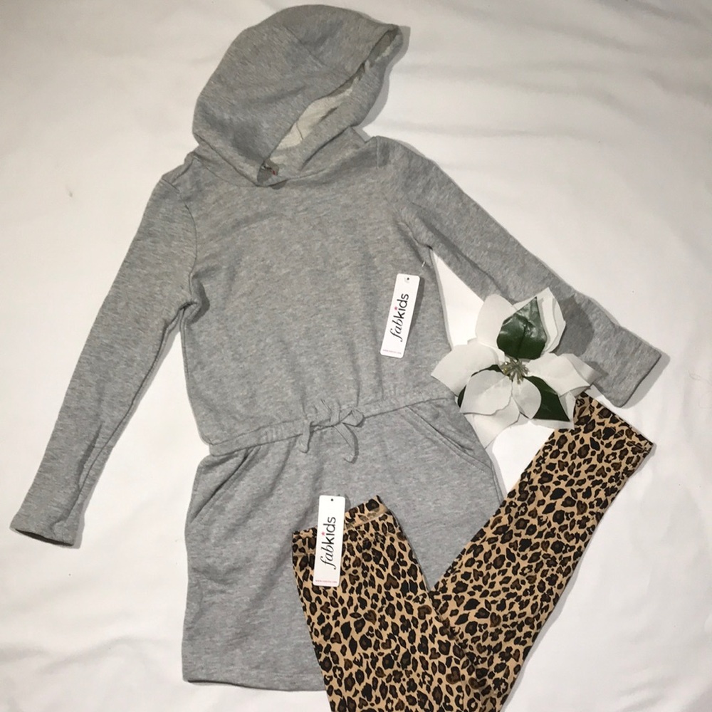 NWT FABKIDS Grey Hoodie Tunic w Cheetah Leggings